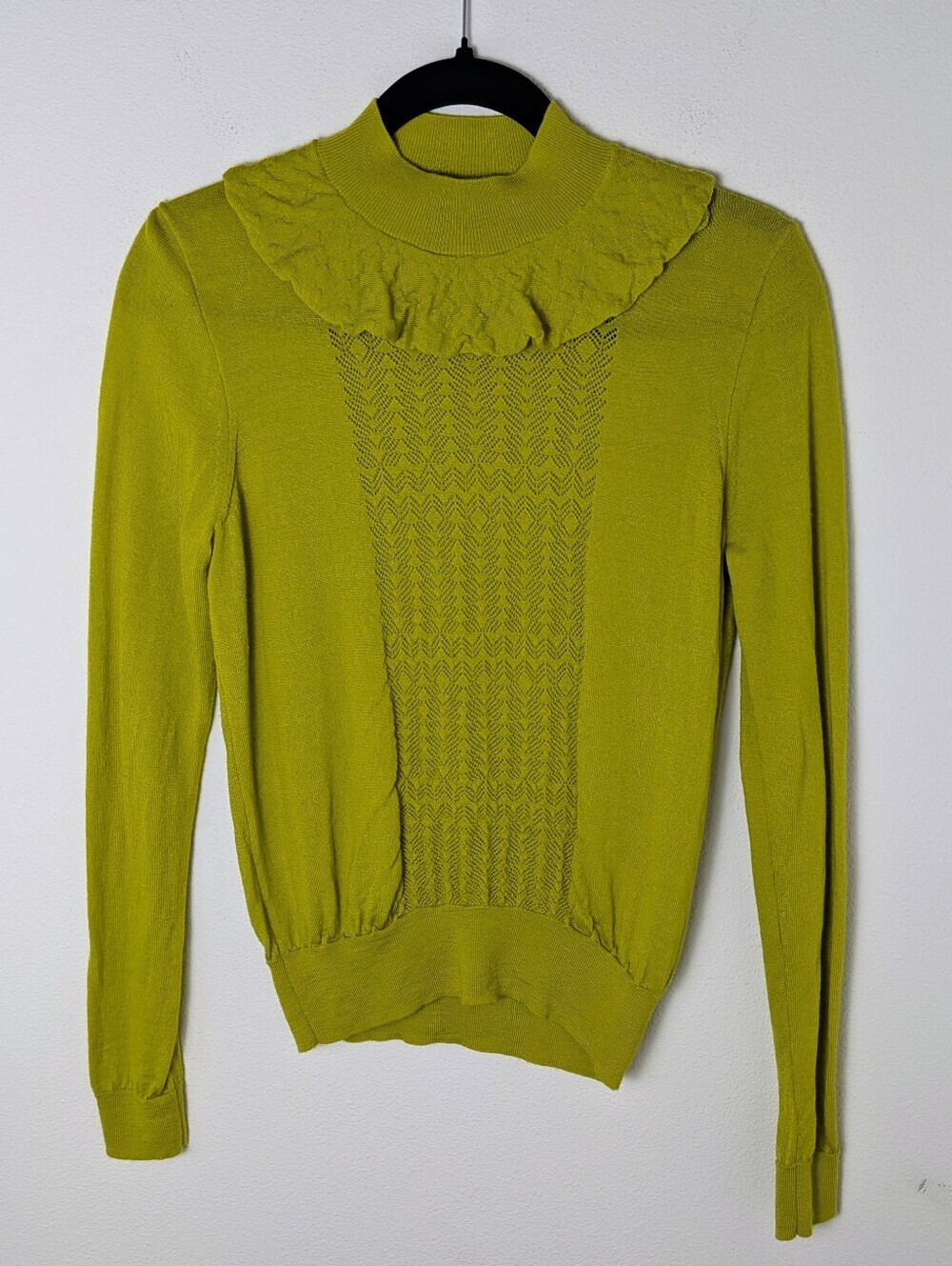 J.Crew Collared Lightweight Merino Wool Sweater Citrine Yellow Green Size S EUC